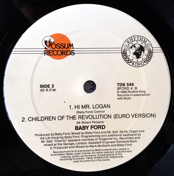Baby Ford - Children Of The Revolution, Electronic, Acid House, 1989 - Possum Records, Rhythm King, Australia, Vinyl 1x 12"