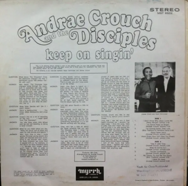 Andraé Crouch & The Disciples - Keep On Singin', Funk / Soul, Gospel, 1972 - Myrrh, UK, Vinyl 1x LP, Album