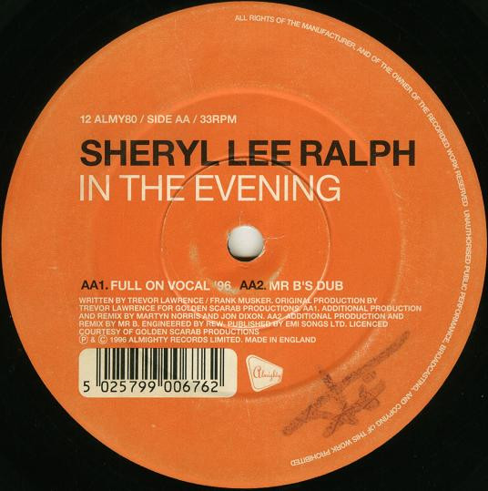 Sheryl Lee Ralph - In The Evening, Electronic, Euro House, Hi NRG, 1996 - Almighty Records, UK, Vinyl 1x 12", 33 ⅓ RPM