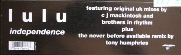 Lulu - Independence, Electronic, House, 1993 - SBK Records, US, Vinyl 1x 12", 33 ⅓ RPM