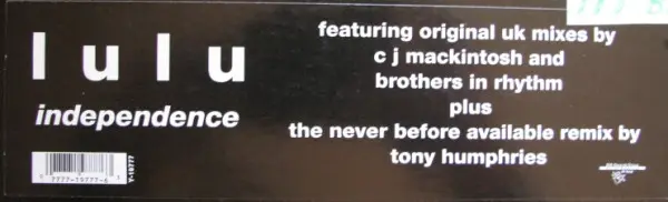 Lulu - Independence, Electronic, House, 1993 - SBK Records, US, Vinyl 1x 12", 33 ⅓ RPM