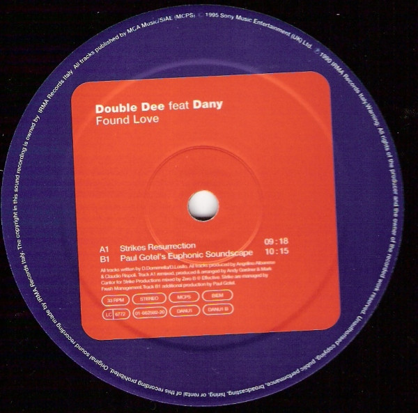 Double Dee Feat Dany - Found Love, Electronic, House, Progressive House, 1995 - S3, UK, Vinyl 1x 12", 33 ⅓ RPM