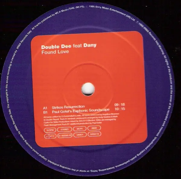 Double Dee Feat Dany - Found Love, Electronic, House, Progressive House, 1995 - S3, UK, Vinyl 1x 12", 33 ⅓ RPM