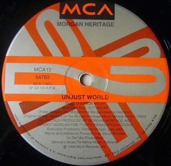 Morgan Heritage - Unjust World, Electronic, House, 1994 - MCA Records, US, Vinyl 1x 12", 33 ⅓ RPM