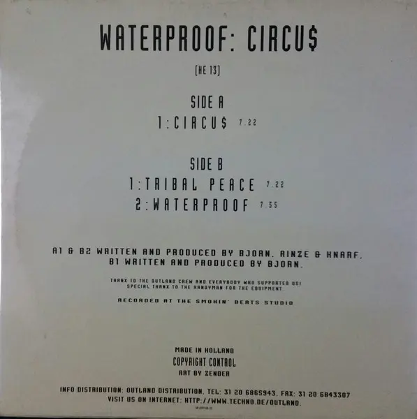 Waterproof - Circu$, Electronic, Progressive House, Tech House, 1996 - Healing Effect, Netherlands, Vinyl 1x 12"