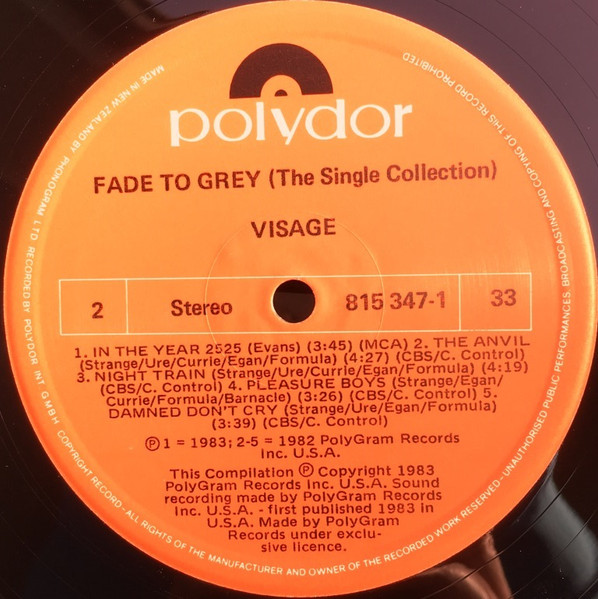 Visage - Fade To Grey (The Singles Collection), Electronic, Rock, New Wave, Synth-pop, 1983 - Polydor, Australia, Vinyl 1x LP