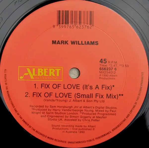 Mark Williams (4) - Fix Of Love, Pop, Rock, 1990 - Albert Productions, CBS, Australia & New Zealand, Vinyl 1x 12", 45 RPM, Si