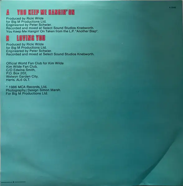 Kim Wilde - You Keep Me Hangin' On (Extended Mix), Electronic, Synth-pop, 1986 - MCA Records, Australia, Vinyl 1x 12", 45 RPM