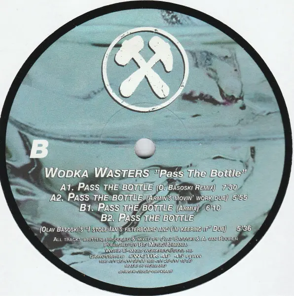 Wodka Wasters - Pass The Bottle, Electronic, House, 1998 - Work Records, Netherlands, Vinyl 1x 12", 45 RPM