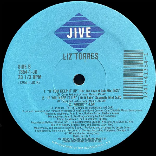 Liz Torres - If U Keep It Up, Electronic, Deep House, House, 1990 - Jive, US, Vinyl 1x 12", 33 ⅓ RPM
