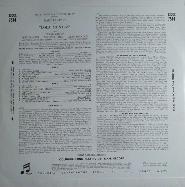 Australian Elizabethan Theatre Trust, The starring, Mary Preston - Lola Montez, Stage & Screen, Musical, 1958 - Columbia, Aus