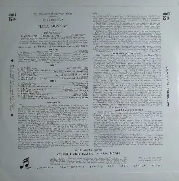 Australian Elizabethan Theatre Trust, The starring, Mary Preston - Lola Montez, Stage & Screen, Musical, 1958 - Columbia, Aus
