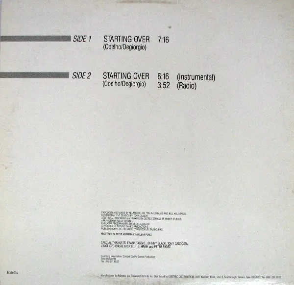 Cyndi Cee - Starting Over, Electronic, Hi NRG, 1987 - Boulevard Records, Canada, Vinyl 1x 12", 45 RPM