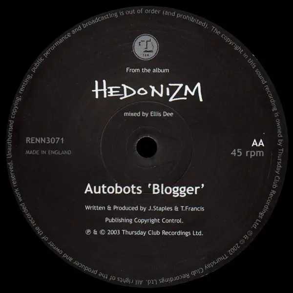 Ellis Dee & Syrus / Autobots - The Chase / Blogger, Electronic, Breakbeat, Breaks, 2003 - Thursday Club Recordings (TCR), UK,