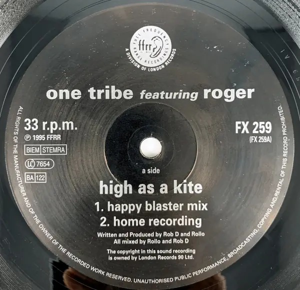 One Tribe Featuring Roger (3) - High As A Kite, Electronic, Hard House, House, 1995 - FFRR, UK & Europe, Vinyl 1x 12", 33 ⅓ R