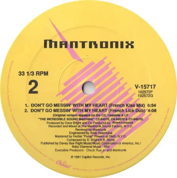 Mantronix - Don't Go Messin' With My Heart, Electronic, Hip Hop, RnB/Swing, 1991 - Capitol Records, US, Vinyl 1x 12", 33 ⅓ RP