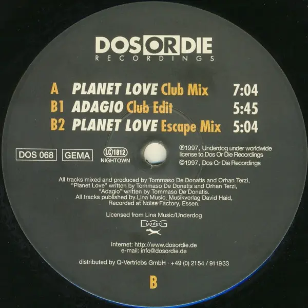 DJ Quicksilver - Planet Love, Electronic, Euro House, Trance, 1997 - Dos Or Die Recordings, Germany, Vinyl 1x 12", 45 RPM