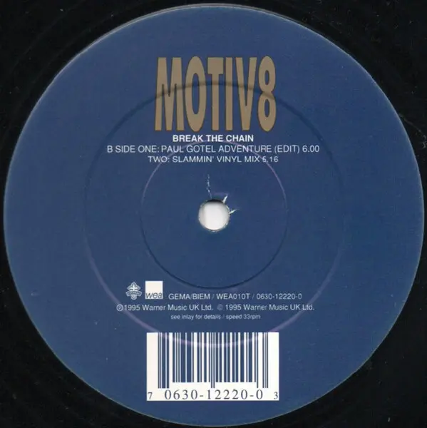 Motiv 8 - Break The Chain, Electronic, Euro House, Happy Hardcore, Progressive House, 1995 - Eternal, WEA, UK, Vinyl 1x 12", 
