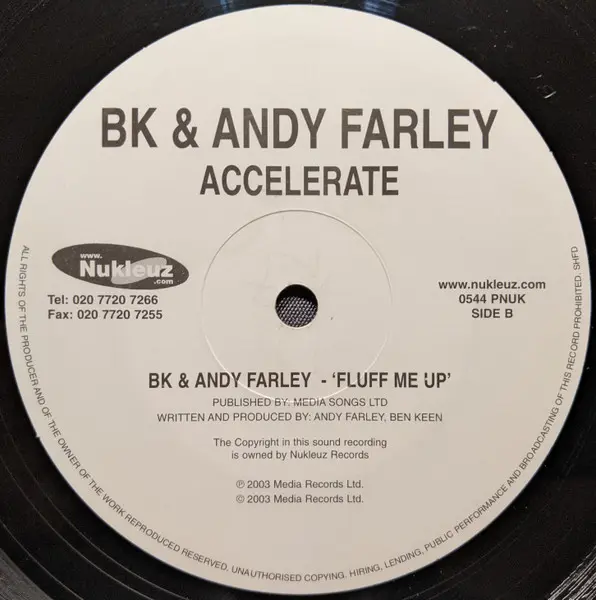 BK & Andy Farley - Accelerate, Electronic, Hard House, 2003 - Nukleuz, UK, Vinyl 1x 12", 33 ⅓ RPM, 45 RPM