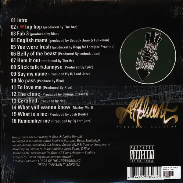 Lords Of The Underground - House Of Lords, Hip Hop, Conscious, 2007 - Affluent Records, US, Vinyl 2x LP, Album