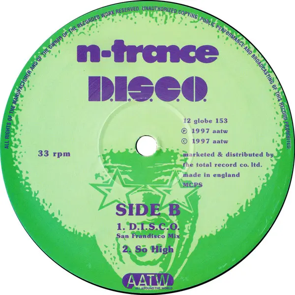 N-Trance - D.I.S.C.O., Electronic, Disco, Euro House, Euro-Disco, House, 1997 - All Around The World, UK, Vinyl 1x 12", 33 ⅓ 
