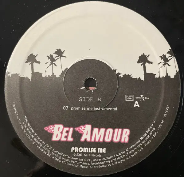 Bel Amour - Promise Me, Electronic, Disco, Euro House, 2003 - Nitelite Records, Italy, Vinyl 1x 12"