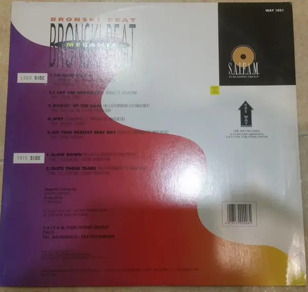 Bronski Beat - Megamix, Electronic, Euro House, 1995 - One Way Records (5), Italy, Vinyl 1x 12"