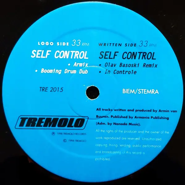 Problem Boy - Self Control, Electronic, House, Progressive House, 1998 - Tremolo, Netherlands, Vinyl 1x 12", 33 ⅓ RPM