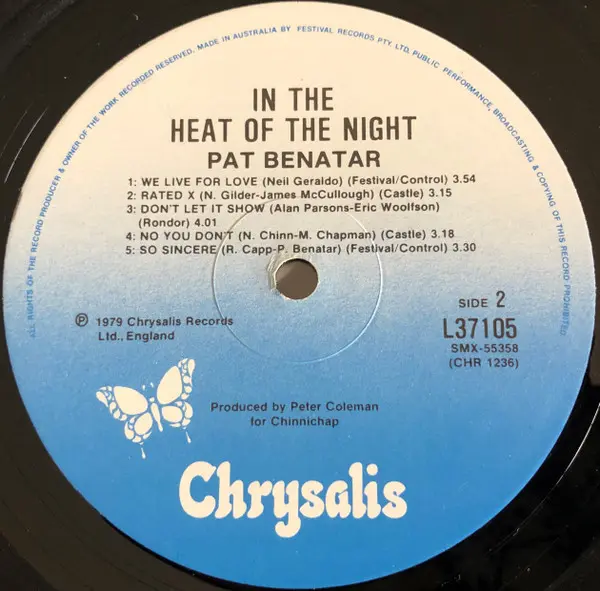 Pat Benatar - In The Heat Of The Night, Rock, Hard Rock, Pop Rock, 1979 - Chrysalis, Australia, Vinyl 1x LP, Album