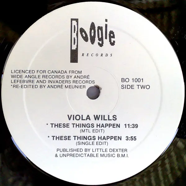 Viola Wills - These Things Happen, Electronic, House, 1987 - Boogie Records (11), Canada, Vinyl 1x 12", 33 ⅓ RPM