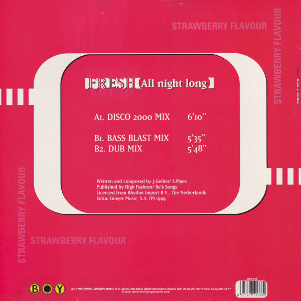 Strawberry Flavour - Fresh (All Night Long), Electronic, Hard House, 1999 - Boy Records (4), Spain, Vinyl 1x 12"