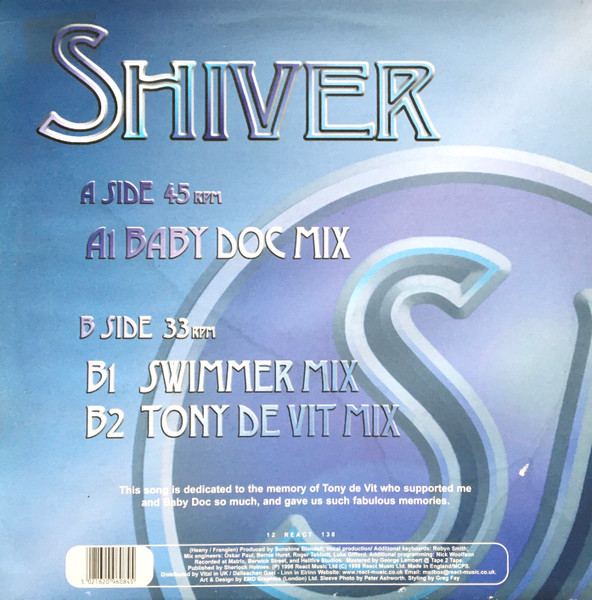 S-J - Shiver, Electronic, Hard House, Trance, 1998 - React, UK, Vinyl 1x 12", 33 ⅓ RPM, 45 RPM