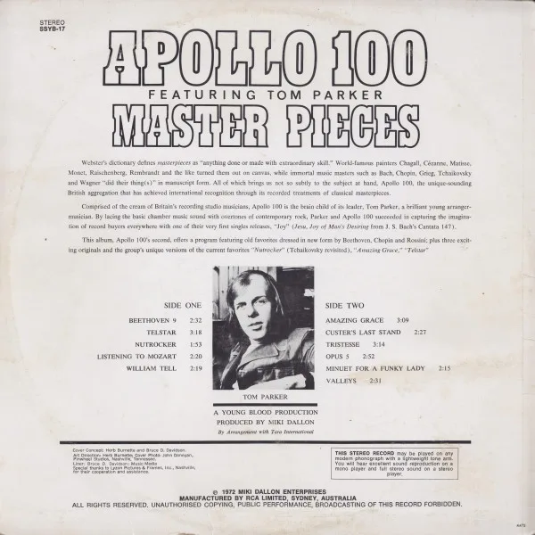 Album cover for Master Pieces by Apollo 100, Tom Parker