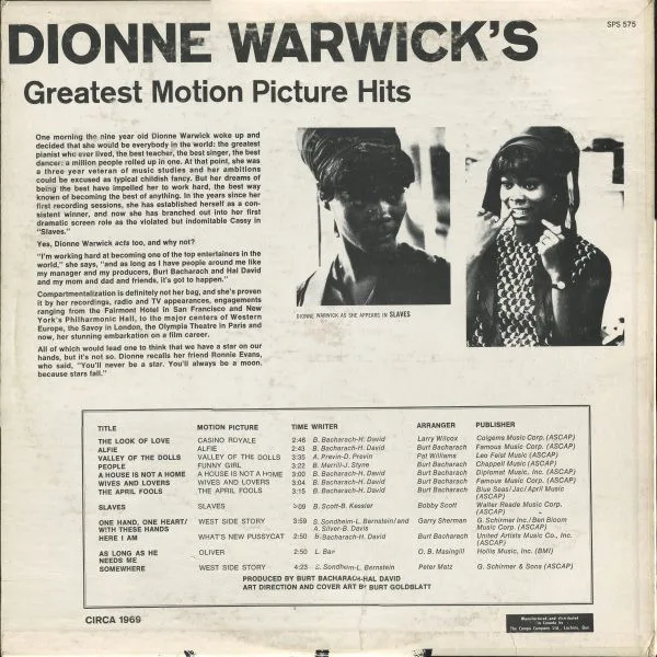 Album cover for Dionne Warwick's Greatest Motion Picture Hits by Dionne Warwick