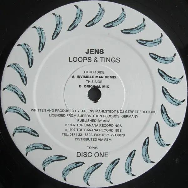 Jens - Loops & Tings, Electronic, Hard Trance, Trance, 1997 - Top Banana Recordings, UK, Vinyl 1x 12", 45 RPM, Single Disc On