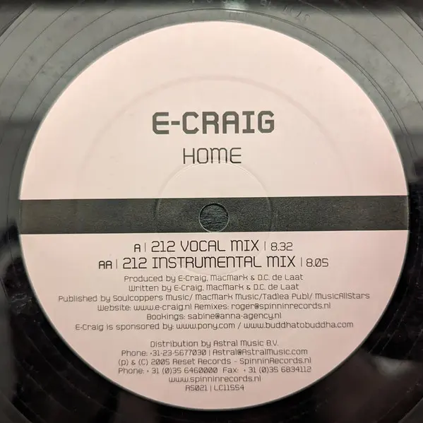 E-Craig - Home, Electronic, Trance, 2006 - Reset Records (3), Netherlands, Vinyl 1x 12"
