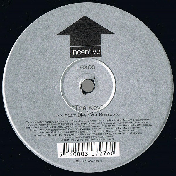 Lexos - The Key, Electronic, Progressive House, Trance, 2001 - Incentive, UK, Vinyl 1x 12", 45 RPM