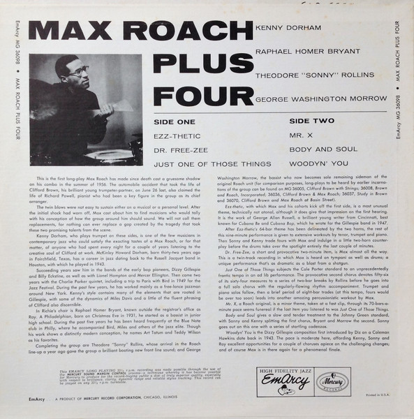 Max Roach - +4, Jazz, Bop, Hard Bop, 1973 - EmArcy, Mercury, Philips, Vertigo, US, Vinyl 1x LP, Album, Reissue, Mono