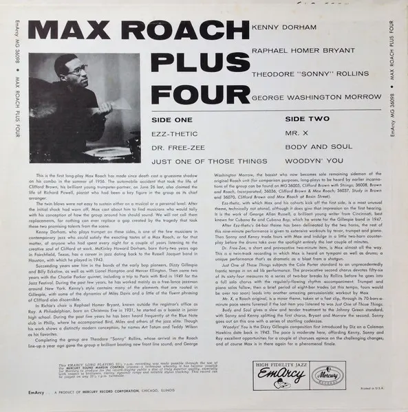 Max Roach - +4, Jazz, Bop, Hard Bop, 1973 - EmArcy, Mercury, Philips, Vertigo, US, Vinyl 1x LP, Album, Reissue, Mono