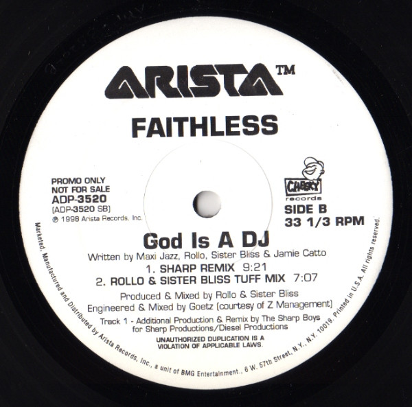 Faithless - God Is A DJ, Electronic, Progressive House, Progressive Trance, 1998 - Arista, Cheeky Records, US, Vinyl 1x 12", 