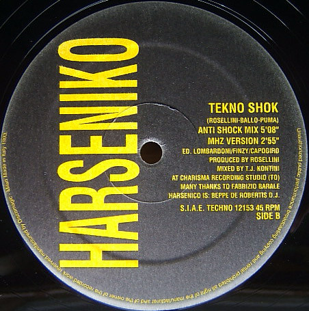 Harseniko - Tekno Shok, Electronic, Techno, 1993 - Technology, Italy, Vinyl 1x 12", 45 RPM
