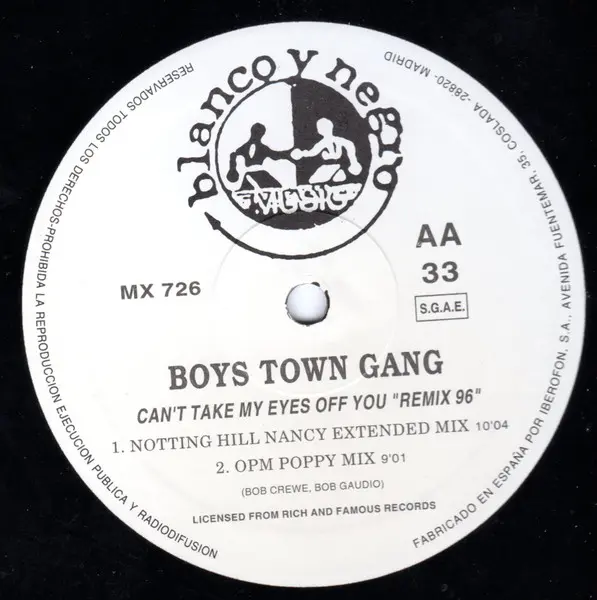 Boys Town Gang - Can't Take My Eyes Off You, Electronic, Funk / Soul, Euro House, Happy Hardcore, Synth-pop, 1996 - Blanco Y 