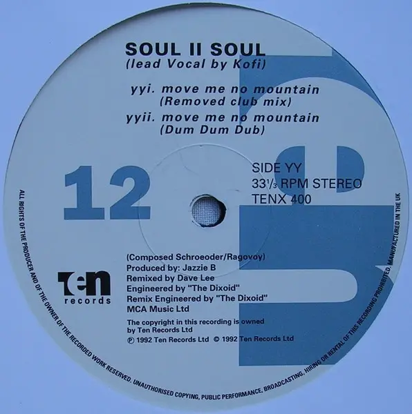Soul II Soul - Move Me No Mountain, Electronic, Acid Jazz, House, 1992 - 10 Records, UK, Vinyl 1x 12", 33 ⅓ RPM, Stereo