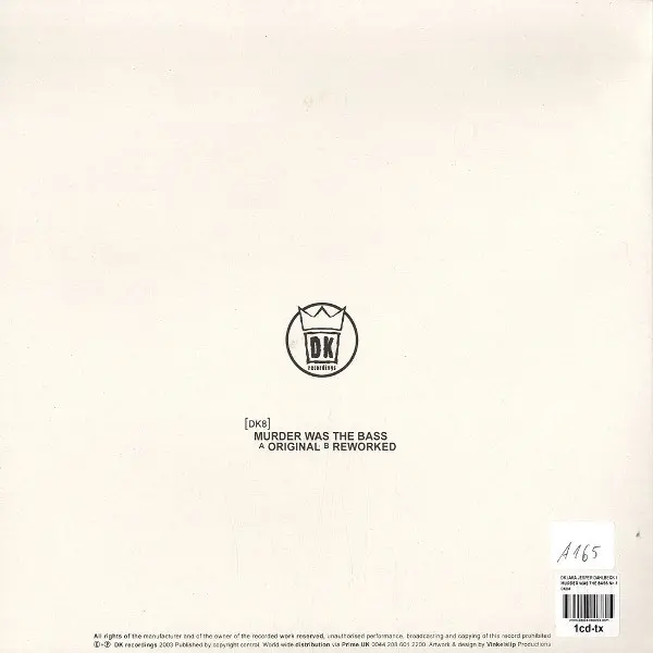 DK - Murder Was The Bass, Electronic, Breaks, Techno, 2003 - DK Records, Sweden, Vinyl 1x 12", 45 RPM