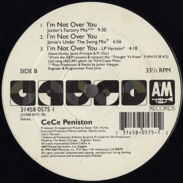 Ce Ce Peniston - I'm Not Over You, Electronic, Garage House, House, 1994 - A&M Records, US, Vinyl 1x 12", 33 ⅓ RPM
