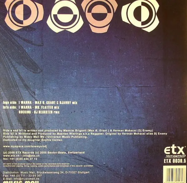 DJ Enemy - I Wanna..., Electronic, Hardstyle, 2008 - ETX Editiontraxx, Switzerland, Vinyl 1x 12"