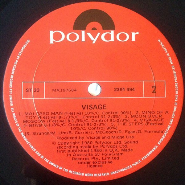 Visage - Visage, Electronic, Rock, New Wave, Synth-pop, 1980 - Polydor, Australasia, Vinyl 1x LP, Album