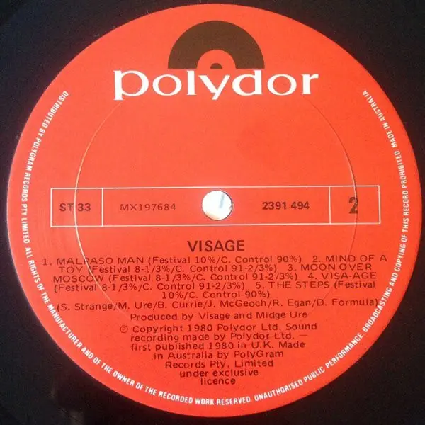 Visage - Visage, Electronic, Rock, New Wave, Synth-pop, 1980 - Polydor, Australasia, Vinyl 1x LP, Album