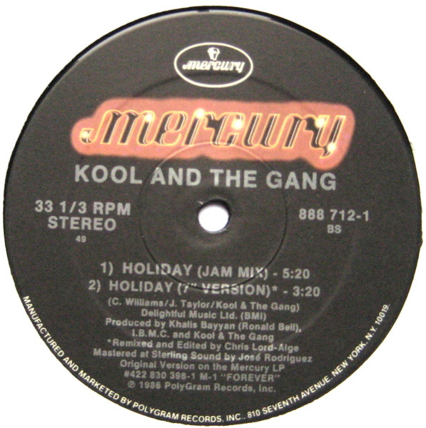 Kool & The Gang - Holiday, Electronic, Funk / Soul, Disco, Electro, Funk, 1987 - Mercury, US, Vinyl 1x 12", Single, 33 ⅓ RPM