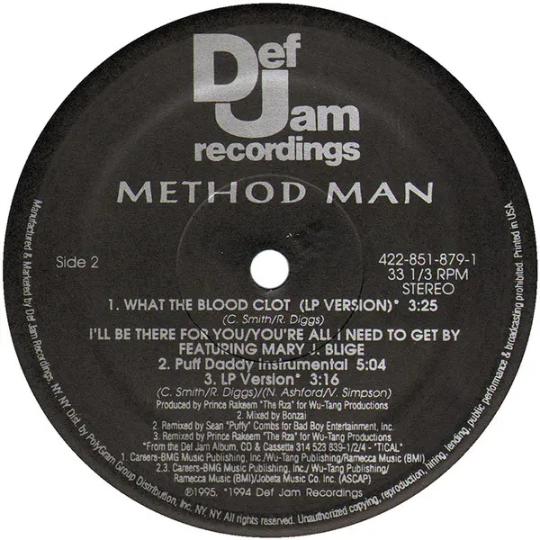 Method Man Featuring Mary J. Blige - I'll Be There For You / You're All I Need To Get By, Hip Hop, Contemporary R&B, 1995 - D